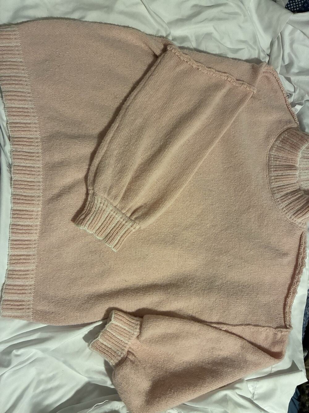 Pink With White Trim Drop Shoulder Sweater Sz3x